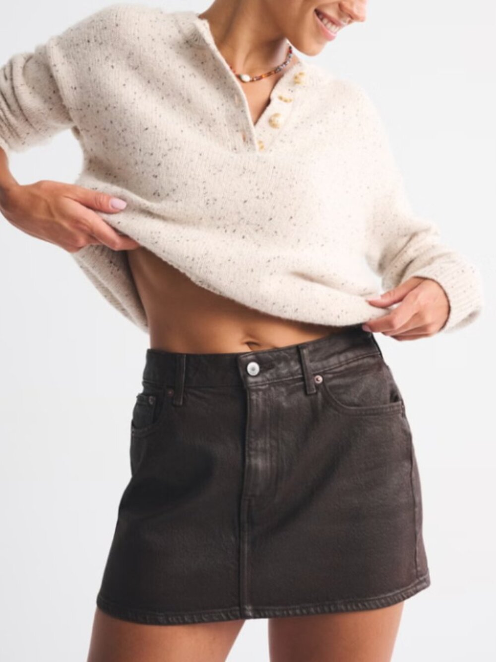 NWT Abercrombie Mid Rise Denim Mini Skirt Brown